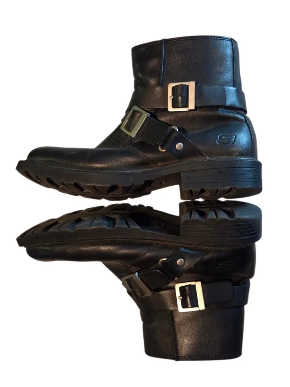 Skechers Boots Mens 9 Cinder Twist Harness Vintage Black Leather Motorcycle Y2K